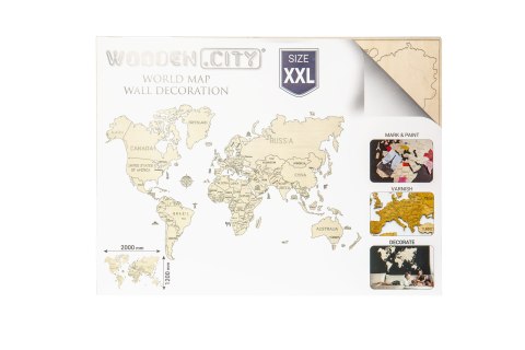 Drewniana Mapa Świata na ścianę 3D, rozm. XXL - kolor niebieski