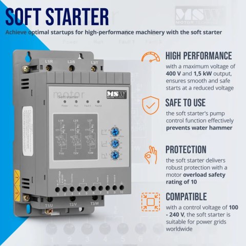 Soft starter do łagodnego rozruchu silników 3 A 1.5 kW 400 / 100-240 V