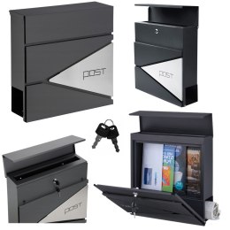 Duża Skrzynka Pocztowa Na Listy Gazety Antracytowa Napis POST 37x37x10,5 cm