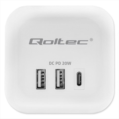 Kostka zasilająca przedłużacz 6w1 z podświetlanym włącznikiem | 3x AC | 2x USB | 1x USB-C PD 20W | biała