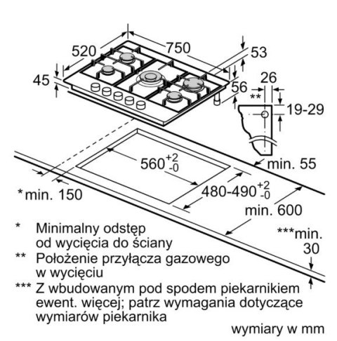 Płyta gazowa PCQ7A5I90 75 cm inox