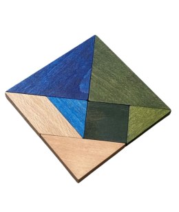 Drewniany Tangram w woreczku - barwa zimna