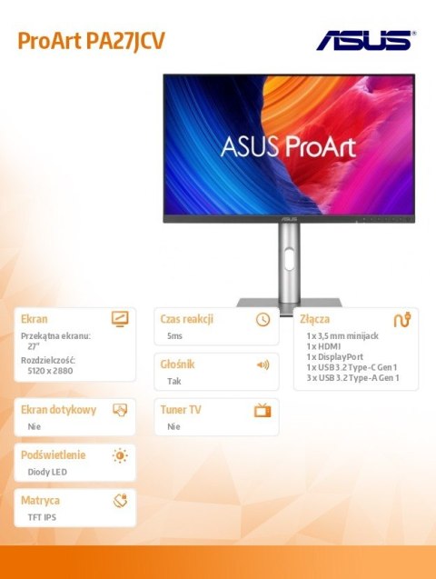 Monitor 27 cali PA27JCV 5K IPS USB-C DP HDMI