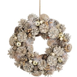 WIANEK DEKORACYJNY 34CM ZŁOTY Z SZYSZKAMI I BOMBKAMI MICA