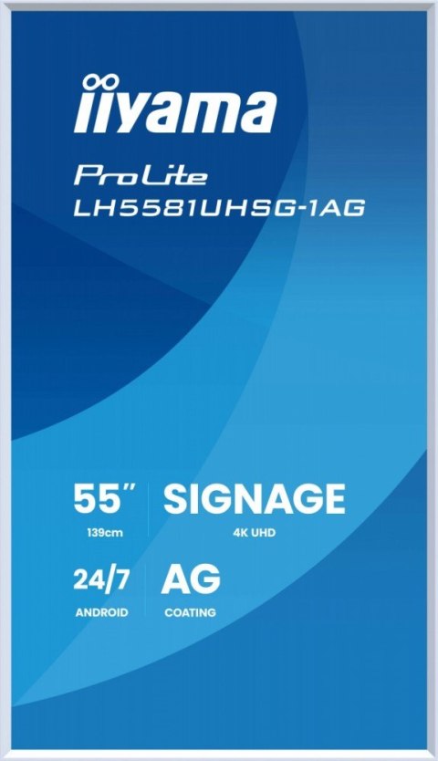 Monitor 55 cali LH5581UHSG-1AG 24/7,VA,ANDROID 14,4K, 2x10W, WiFi, UCHWYT CIENNY, 2xHDMI, USB-C, RJ45, IR, 2xUSB, WHITE