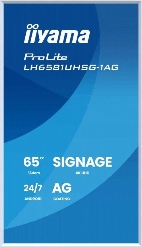 Monitor 65 cali LH6581UHSG-1AG 24/7,VA,ANDROID 14,4K, 2x10W, WiFi, UCHWYT ŚCIENNY, 2xHDMI, USB-C, RJ45, IR, 2xUSB, WHITE