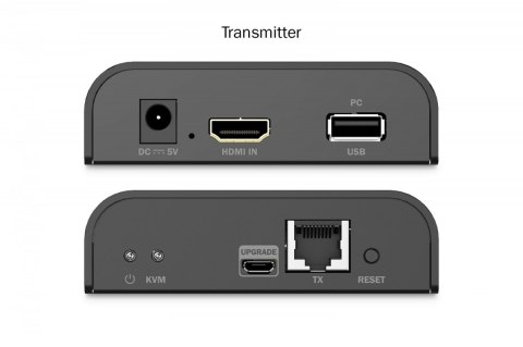 Przedłużacz (extender) po skrętce kat.6 HDMI 4K/60Hz z KVM USB 2.0 przez IP 1G lub do 120m/200m, max. 253 odbiorniki, ekran doty