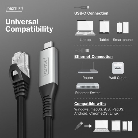 Kabel adapter USB-C - RJ45 Kat. 6A S/FTP, 1 Gbit/s, USB 3.2 Gen1, LSZH, 5m