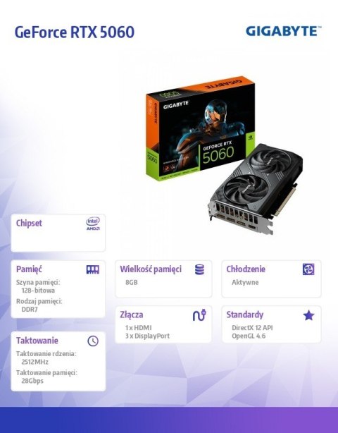 Karta graficzna GeForce RTX 5060 WINDFORCE MAX OC 8G GDDR7 3DP/HDMI