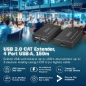 Przedłużacz (extender) po skrętce kat.6 USB 2.0 do 150m, 4x USB-A do 480 Mbps, 1x RJ45 (Gigabit Ethernet) - zestaw (odbiornik/na
