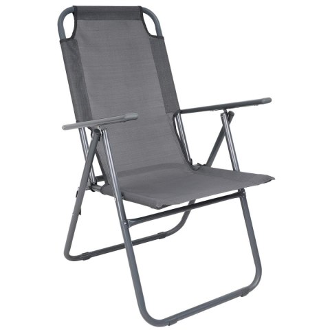 KRZESŁO TURYSTYCZNE Z PODŁOKIETNIKAMI 61x66x65-108CM SKŁADANE CIEMNO SZARE ENERO CAMP - II GATUNEK
