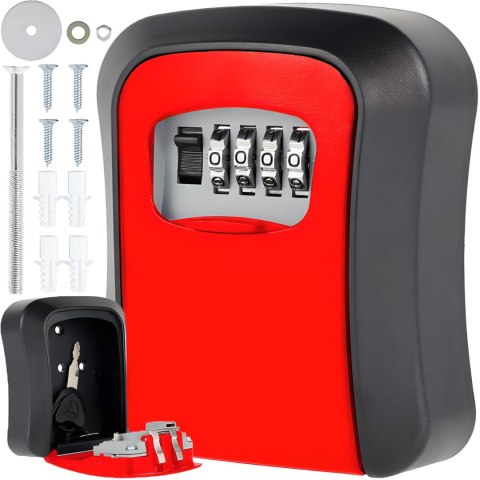 Skrytka sejf kasetka metalowa na klucze z zamkiem szyfrowym 11.5 x 9.5 cm - czerwono czarna