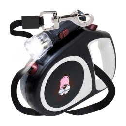 Smycz automatyczna zwijana dla psa kota z blokadą latarką LED do 15 kg 5 m - czarna