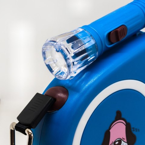 Smycz automatyczna zwijana dla psa kota z blokadą latarką LED do 15 kg 5 m - niebieska