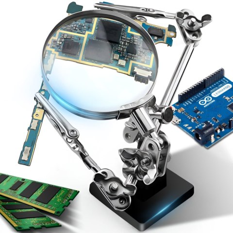 Zestaw do lutowania trzecia ręka z lupą 2.5x regulowanymi uchwytami