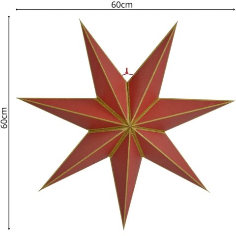 GWIAZDA DEKORACYJNA WISZĄCA PAPIEROWA FSC 18x60CM CZERWONA 7 RAMION MICA