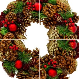 WIANEK DEKORACYJNY 34CM ZIELONY Z SZYSZKAMI I BOMBKAMI MICA