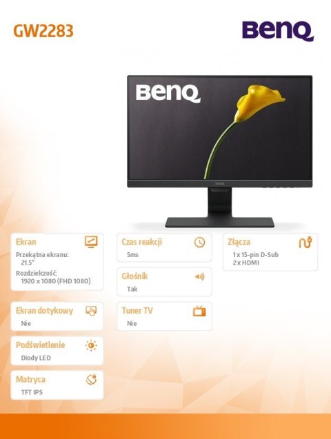 Monitor 22 GW2283 LED 5ms/IPS/20mln:1/GL/HDMI