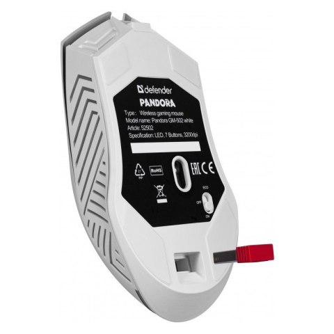 Mysz gamingowa bezprzewodowa PANDORA RF 3200DPI 7P biała