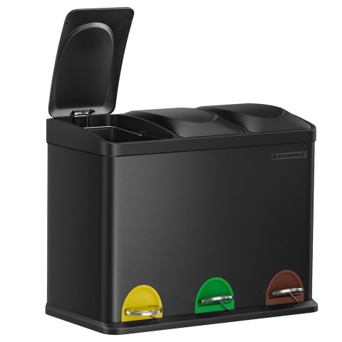 Czarny kosz na śmieci 3 komory x 15 L