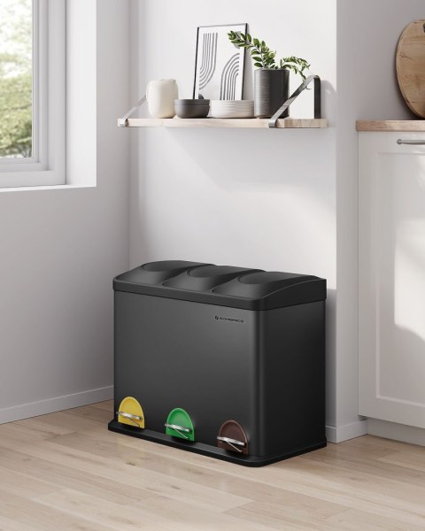 Czarny kosz na śmieci 3 komory x 15 L