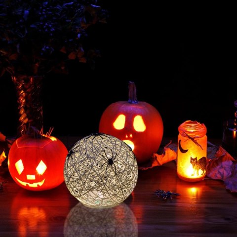 KULA DEKORACYJNA LAMPKA Z PAJĄKIEM LED 15CM HALLOWEEN BIAŁA