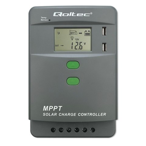 Solarny regulator ładowania MPPT z czujnikiem temperatury 10A | 12V/24V | LCD | 2xUSB | Bluetooth | APP | GEL | LiFePO4