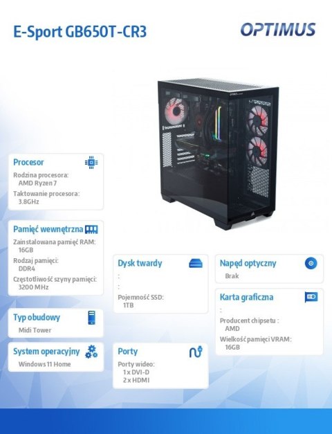 Komputer E-Sport GB550T-CR10 Ryzen 7 5800X/16GB/1TB/RX 9060 XT 16GB/W11H