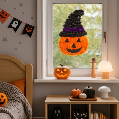 FIGURKA DEKORACYJNA DYNIA 35CM HALLOWEEN FIOLETOWY PASEK