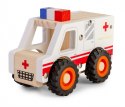 Drewniane auto z oponami Ambulans