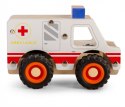 Drewniane auto z oponami Ambulans