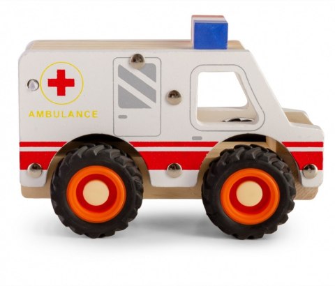 Drewniane auto z oponami Ambulans