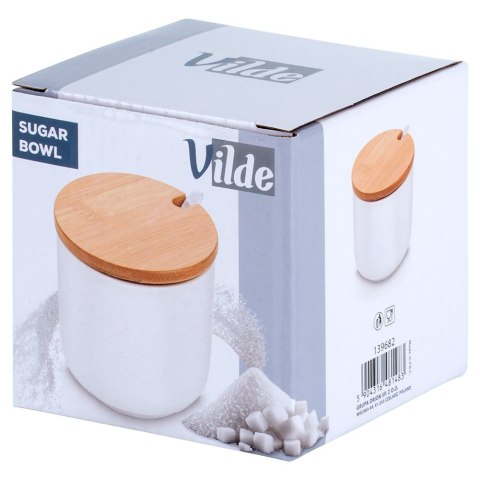 CUKIERNICZKA CERAMICZNA Z ŁYŻECZKĄ BIAŁA OKRĄGŁA CUKIERNICA POJEMNIK NA CUKIER 250ML VILDE 139682
