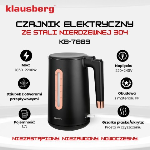 CZAJNIK ELEKTRYCZNY BEZPRZEWODOWY 1.7L CZARNY KLAUSBERG KB-7889