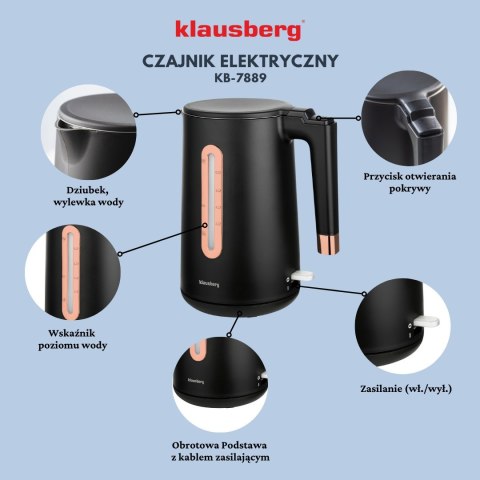 CZAJNIK ELEKTRYCZNY BEZPRZEWODOWY 1.7L CZARNY KLAUSBERG KB-7889