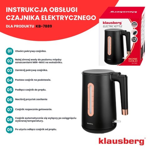 CZAJNIK ELEKTRYCZNY BEZPRZEWODOWY 1.7L CZARNY KLAUSBERG KB-7889