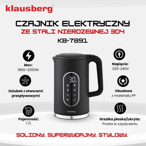 CZAJNIK ELEKTRYCZNY Z REGULACJĄ TEMPERATURY 1.7L BEZPRZEWODOWY CZARNY KLAUSBERG KB-7891