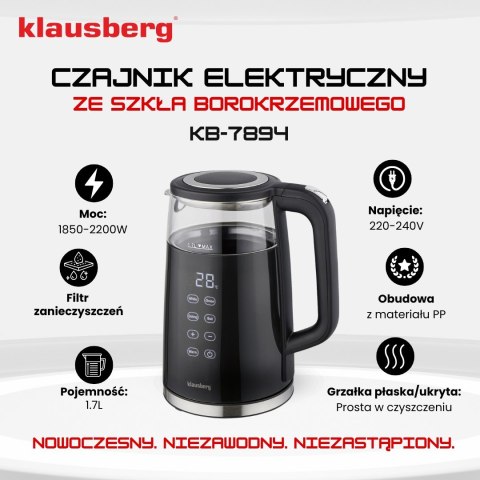 CZAJNIK ELEKTRYCZNY Z REGULACJĄ TEMPERATURY 1.7L BEZPRZEWODOWY CZARNY KLAUSBERG KB-7894