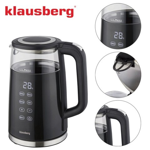 CZAJNIK ELEKTRYCZNY Z REGULACJĄ TEMPERATURY 1.7L BEZPRZEWODOWY CZARNY KLAUSBERG KB-7894