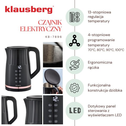 CZAJNIK ELEKTRYCZNY Z REGULACJĄ TEMPERATURY 1.7L BEZPRZEWODOWY CZARNY KLAUSBERG KB-7896