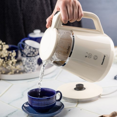 CZAJNIK ELEKTRYCZNY Z REGULACJĄ TEMPERATURY MAŁY 1.0L BEZPRZEWODOWY KREMOWY KLAUSBERG KB-7893