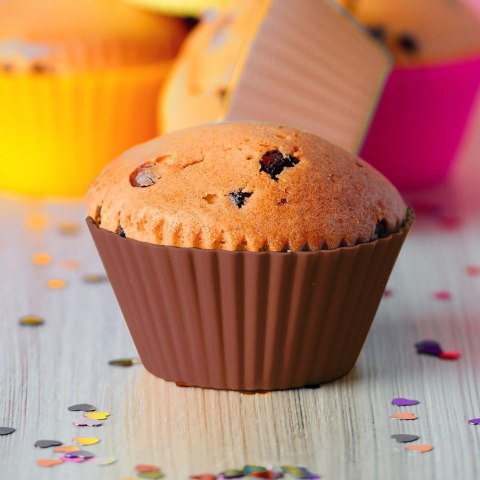FOREMKI DO MUFFINEK NA BABECZKI MUFFINKI PAPILOTKI SILIKONOWE BRĄZOWE 12 SZTUK 5.5CM ORION 151757