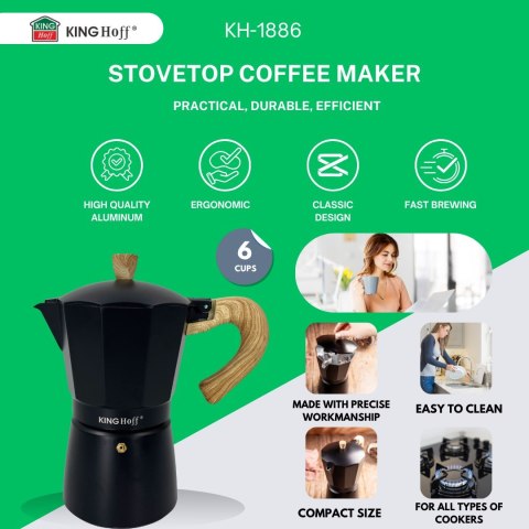 KAWIARKA ESPRESSO KAFETERKA CIŚNIENIOWA KINGHOFF 300ML / 6 FILIŻANEK KH-1886