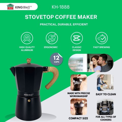 KAWIARKA ESPRESSO KAFETERKA CIŚNIENIOWA KINGHOFF 600ML / 12 FILIŻANEK KH-1888