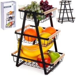 KOSZYK KOSZ NA OWOCE WARZYWA METALOWY CZARNY PIĘTROWY 3-POZIOMOWY VILDE 229097