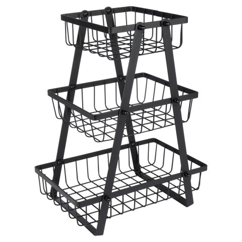KOSZYK KOSZ NA OWOCE WARZYWA METALOWY CZARNY PIĘTROWY 3-POZIOMOWY VILDE 229111