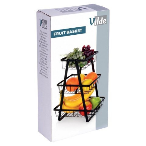 KOSZYK KOSZ NA OWOCE WARZYWA METALOWY CZARNY PIĘTROWY 3-POZIOMOWY VILDE 229111