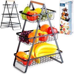 KOSZYK KOSZ NA OWOCE WARZYWA METALOWY CZARNY PIĘTROWY 3-POZIOMOWY VILDE 229115