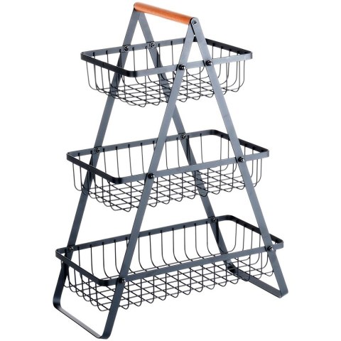 KOSZYK KOSZ NA OWOCE WARZYWA METALOWY CZARNY PIĘTROWY 3-POZIOMOWY VILDE 229115