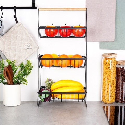 KOSZYK KOSZ NA OWOCE WARZYWA METALOWY CZARNY PIĘTROWY 3-POZIOMOWY VILDE 229156